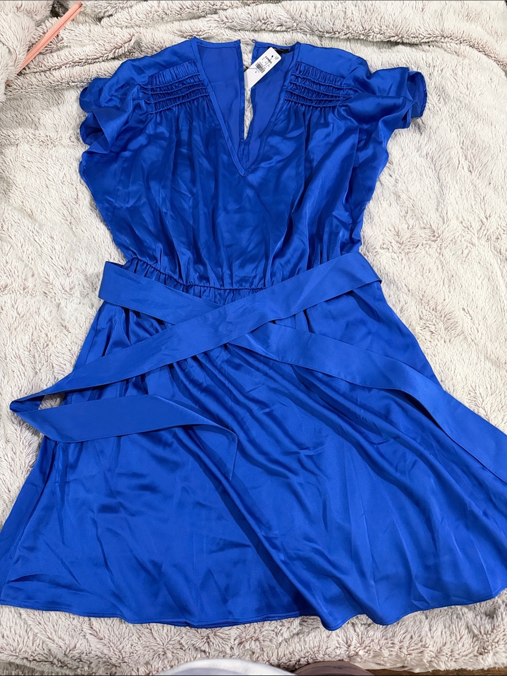 Express Girls Royal Blue Satin V-Neck Dress with Elastic Waist